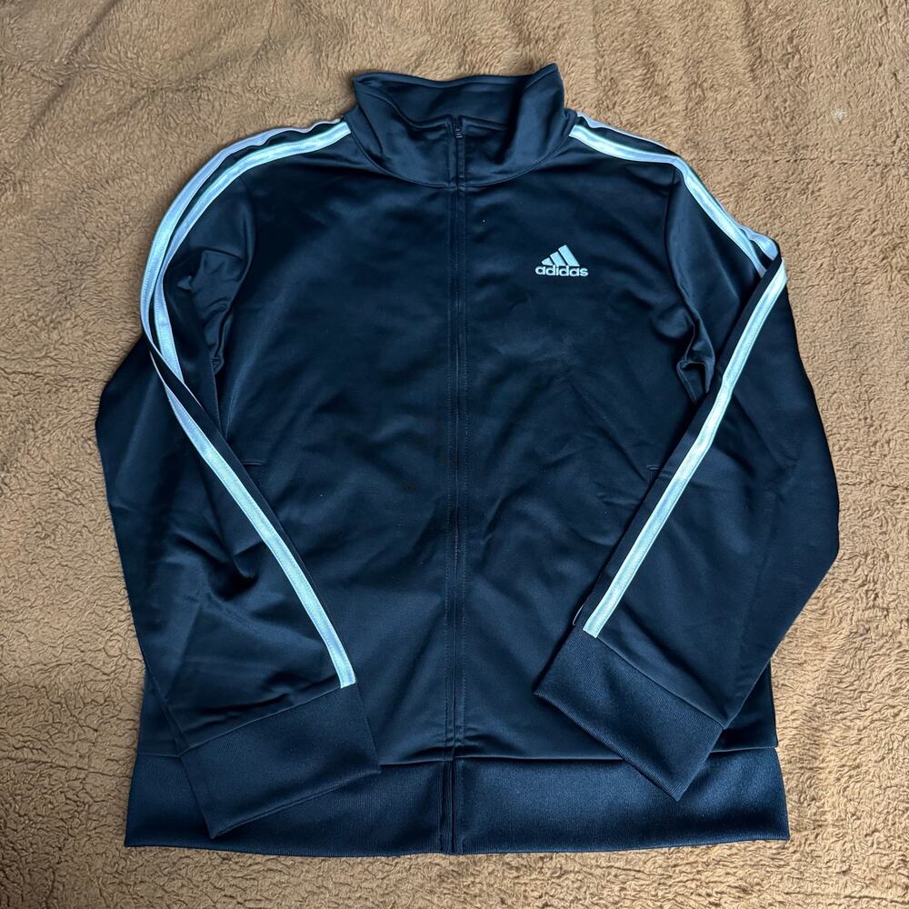 Adidas Youth Track Jacket Black Light Blue Full Zip Size 10/12